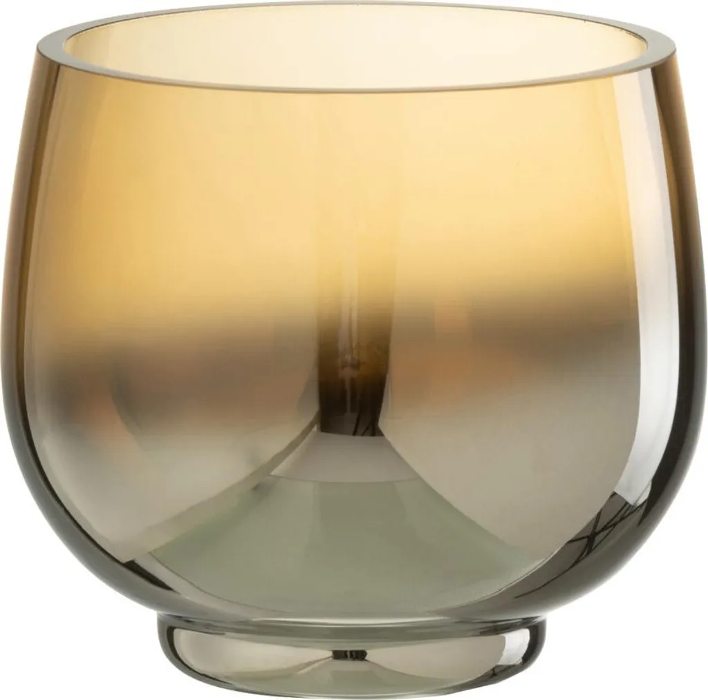 Petit Porte-bougie en Verre Fumée Jaune Design Argenté et Forme Ronde