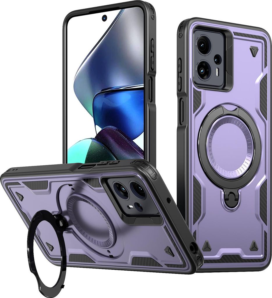 Dual Layer Hülle für Motorola Moto G13/G23/G53 mit Ring Ständer Magnetisch Stoßfest Handyhülle Lila