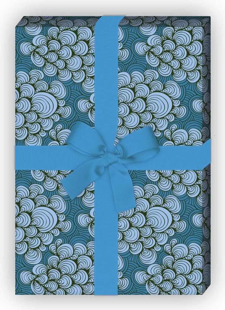 Nautisches Geschenkpapier Set mit gemalten Wellen Wolken, blau - G8546, 32 x 48cm