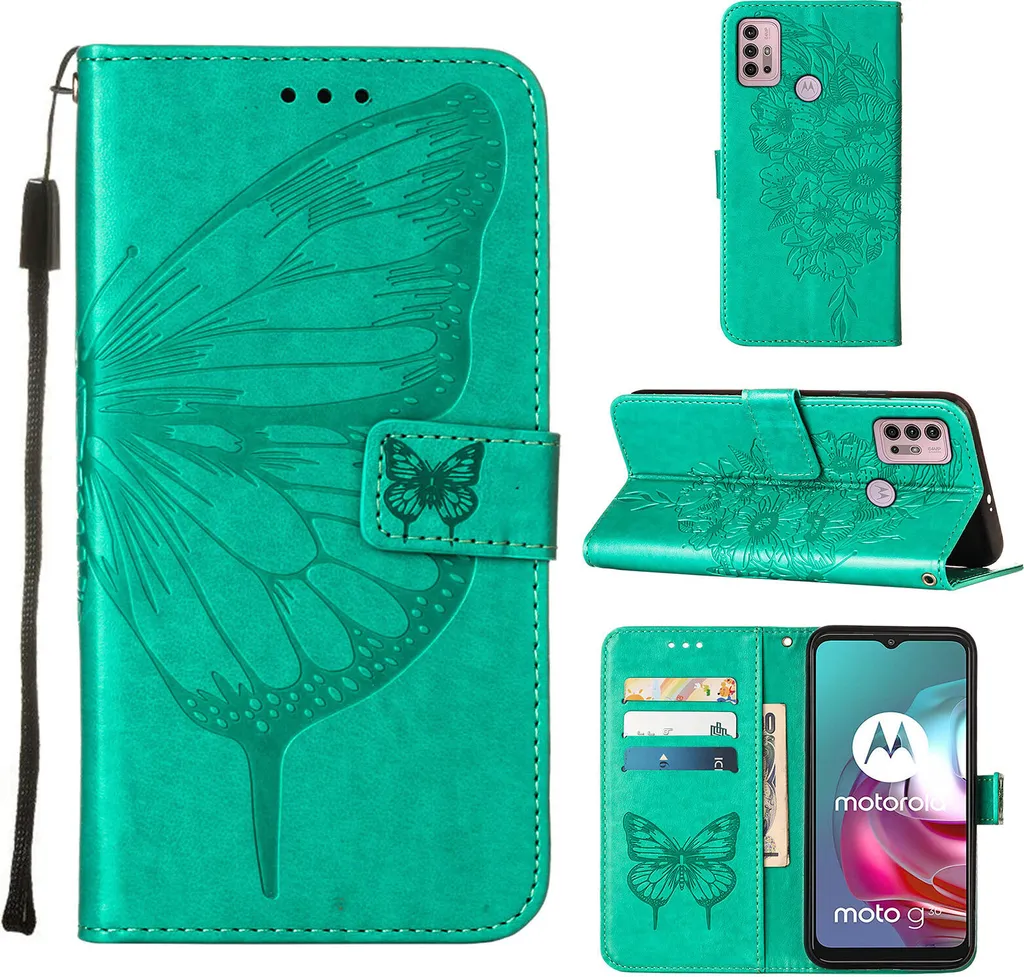 Custodia Elegante Farfalle Motorola Moto G10 G30 | Verde Smeraldo Pelle