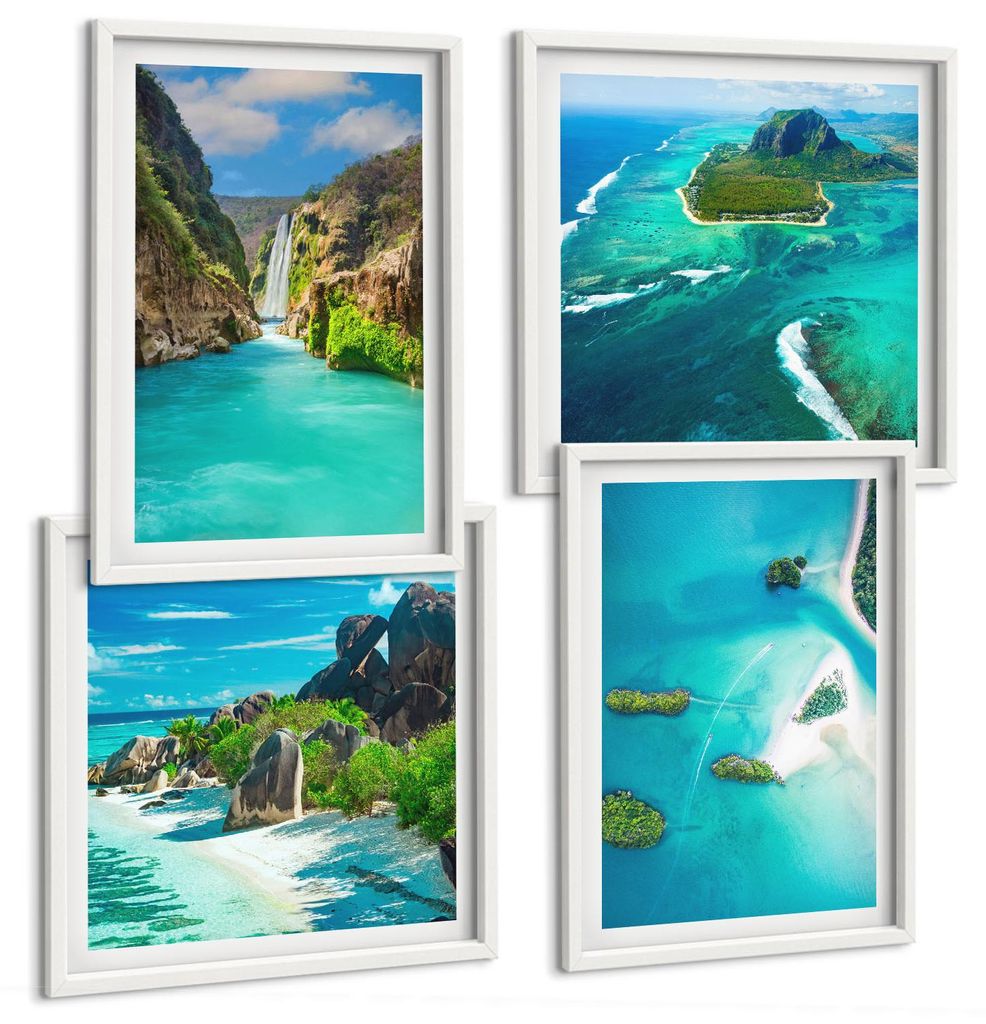 Bilder Set 4-teilig im weißen Rahmen – Wandbilder 4 Stück – gerahmte Poster für Wohnzimmer, Schlafzimmer und Flur – 50x50 cm - 40x60 cm ...