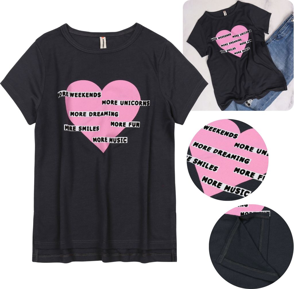 Kurzarm T-Shirt für Mädchen, graphit, mit Schriftzug 18-24 Produktbild 