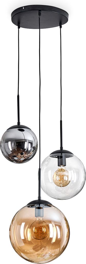 Fossobiubo Hängelampe aus Metall/Glas in Schwarz/Bernsteinfarben/Rauchfarben/Klar