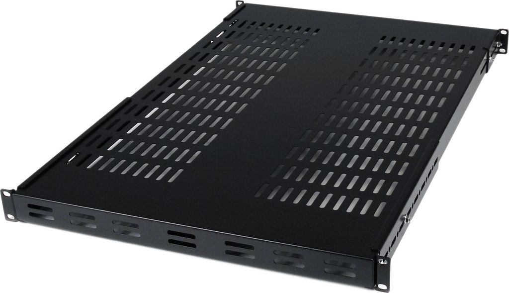 StarTech.com 19" Schwerlast Fachboden tiefenverstellbar für Serverschrank mit Lüftungsschlitzen, 50 kg, 4.4 kg, Schwarz, 525.00 mm, 80.00 mm