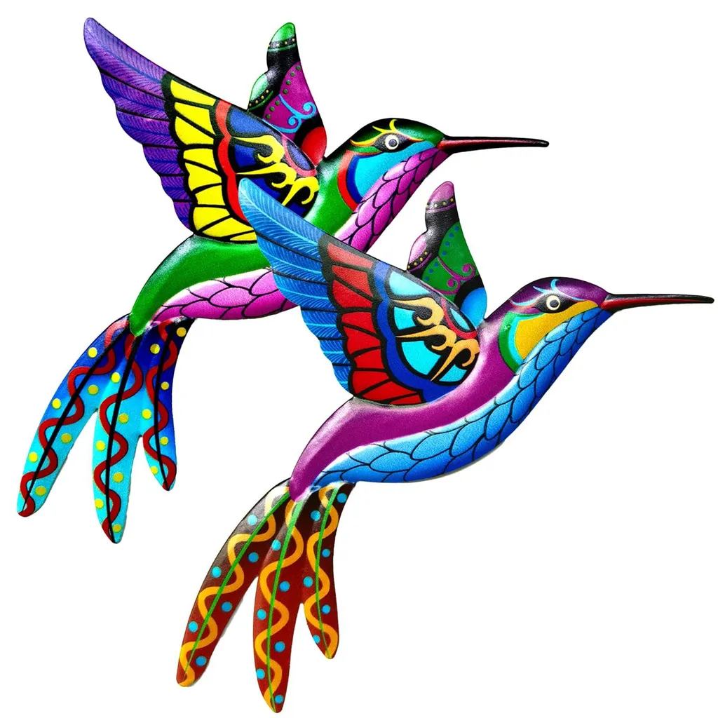 Décoration murale colibri 3D en métal coloré - Design artistique lot de 2