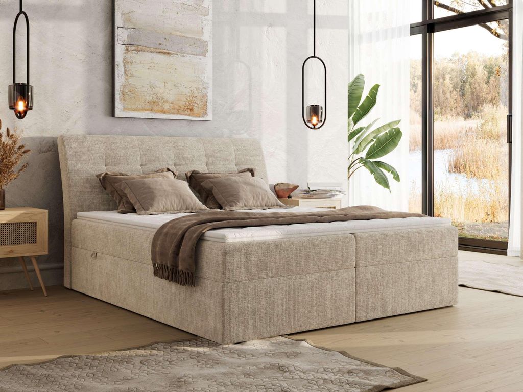 MKS MEBLE Boxspringbett DAGOS 140 x 200 cm mit Bettkasten & Stauraum, 7-Zonen Matratze H3 , Inkl. Topper Visco, Hotel-Design, Doppelbett mit hohem ...