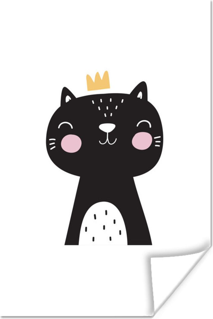 MuchoWow Poster Katze - Krone - Illustration - Kinder 80x120 cm - Papierdruck