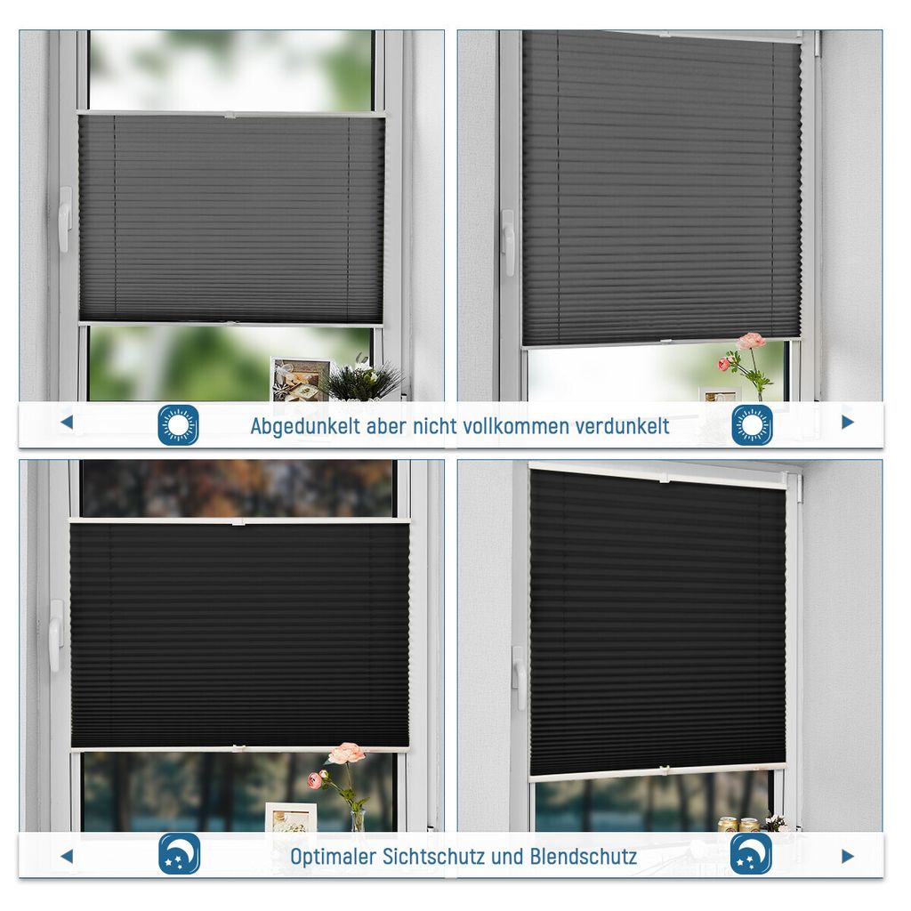 Plissee Ohne Bohren – Klemmfix-Rollo B50 X H80 Cm, Schwarz, Blickdicht & Stufenlos Einstellbar