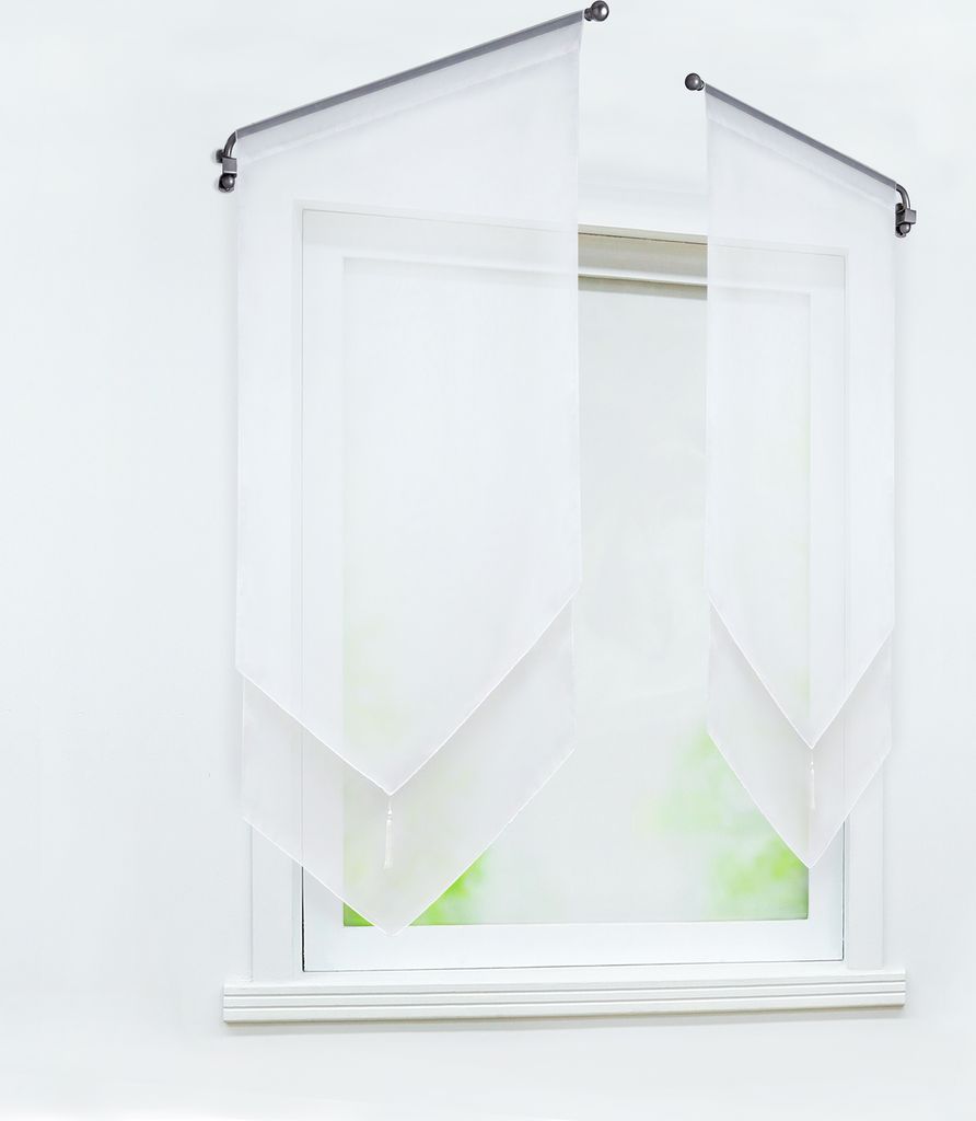 Joyswahl Scheibengardinen Doppelschicht Bistrogardine küchengardinen modern Voile Kurzstores Halbtransparent Tunnelzug BxH 40x90 cm Weiß 1 Stück