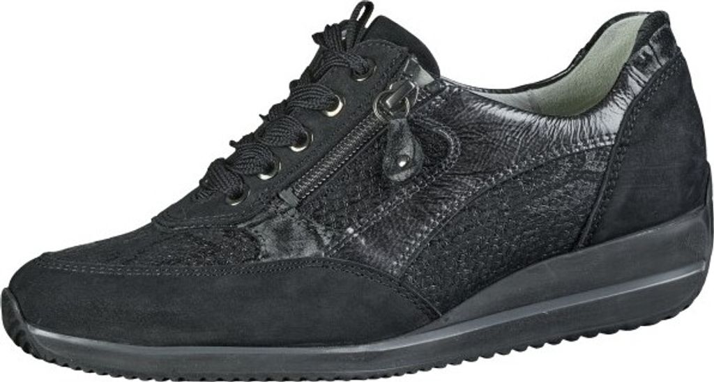 Waldläufer Himona komfortable Damen Leder Sneakers in schwarz, Extra-Weite H, für lose Einlagen geeignet