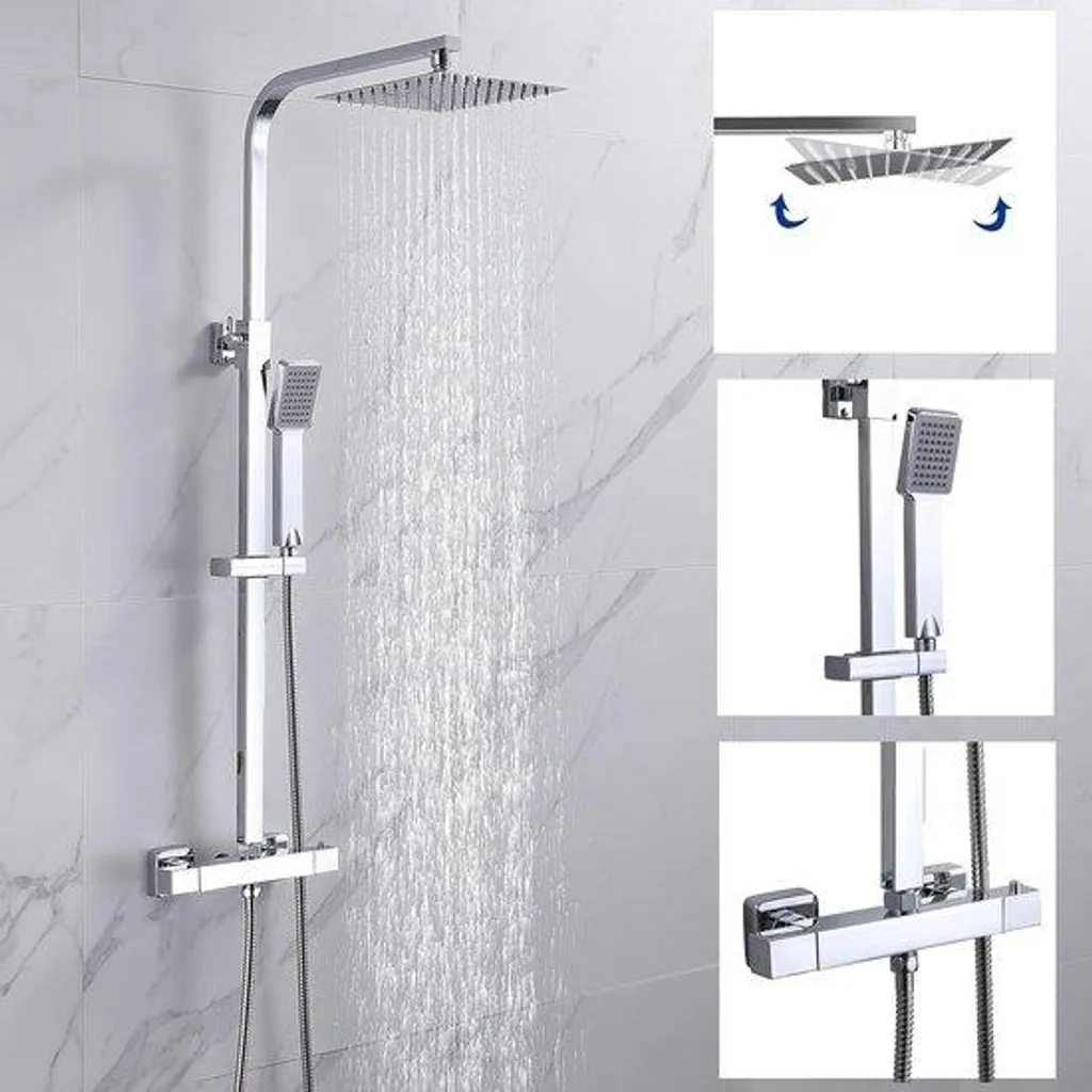 Kit douche thermostatique idéal rénovation avec douchette et tête carrée