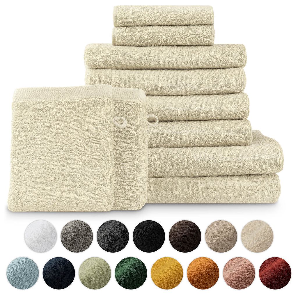 Blumtal Premium Frottier Handtücher Set mit Aufhängschlaufen - Baumwolle , weich, saugstark - 2X Badetuch, 2X Handtuch, 2X Gästehandtuch, 2X Was...