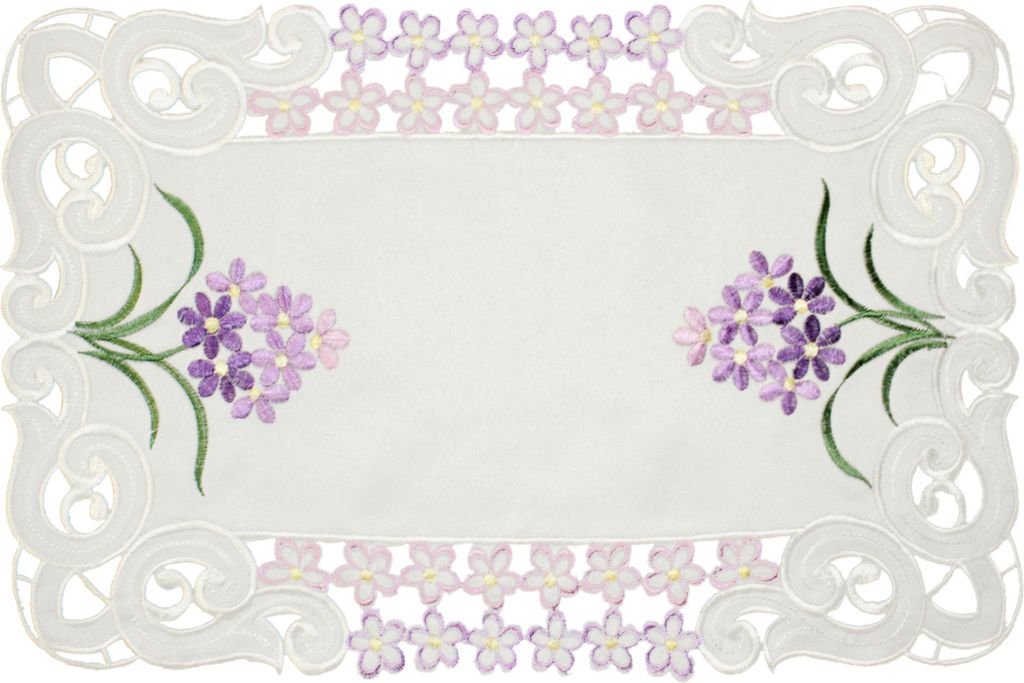 Platzset ca. 30x45 cm Cutwork Deckchen Tischset Platzdeckchen in Weiß mit Blumen Stickerei Lila