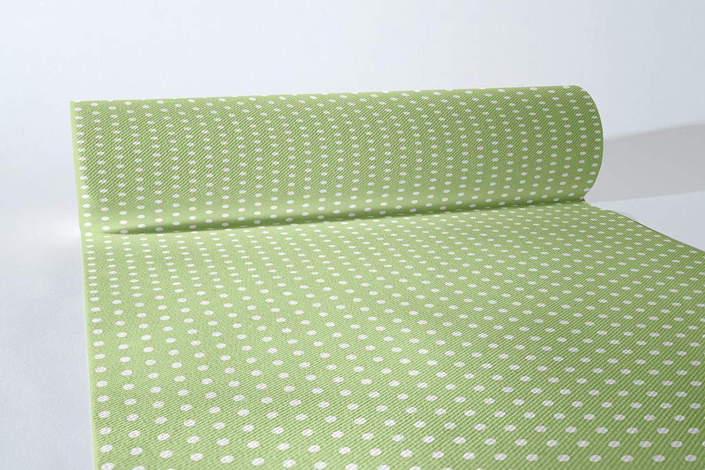 Sovie HORECA Tischläufer Iris in Hellgrün aus Linclass Airlaid 40cm x 24 m, 1 Stück - Tischband Ornamente Punkte