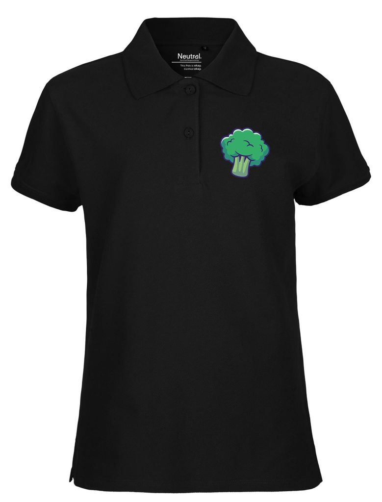 Huuraa Damen Polo Shirt Brokkoli Comic XXL Black Bio Baumwolle Fairtrade Poloshirt Geschenkidee