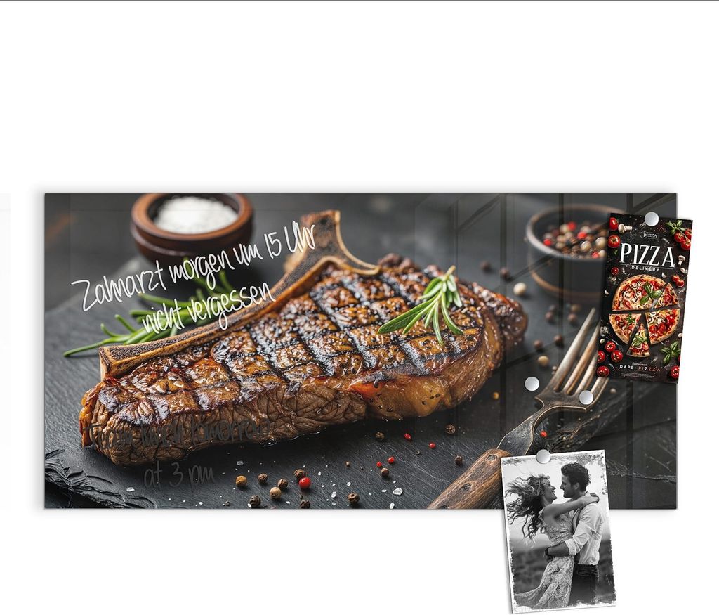 Magnettafel 100x50cm Pinnwand Whiteboard beschreibbar - Gegrilltes Steak