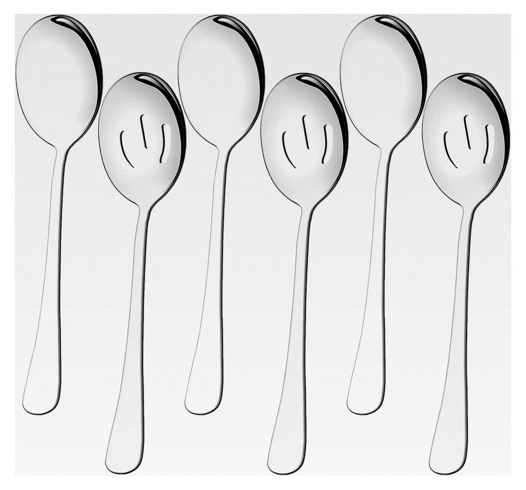 6-teiliges Servierlöffelset 22 cm, bestehend aus 3 Servierlöffeln und 3 Schlitzlöffeln, Edelstahl, für Buffet und Bankett