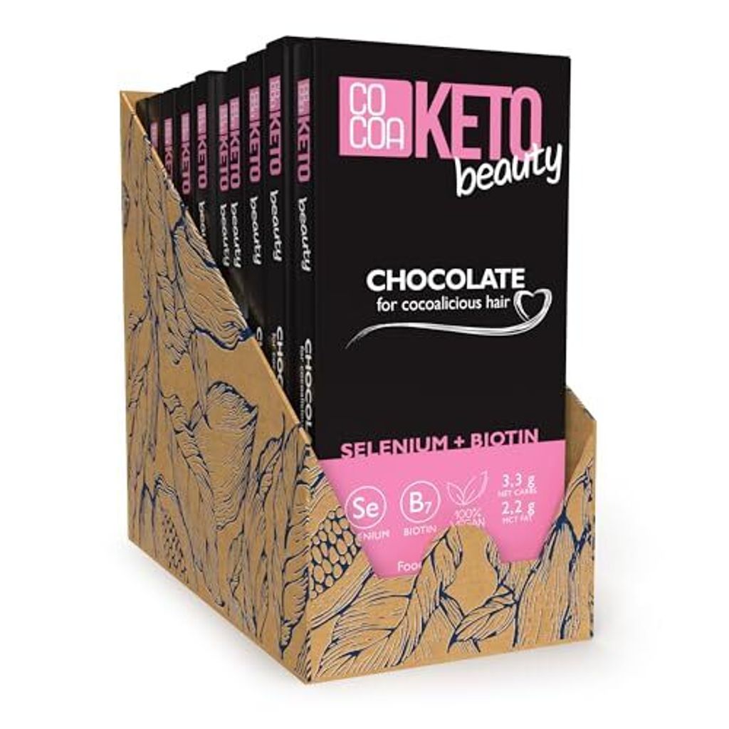 COCOA Keto Beauty Schokolade, 10x40g, Zuckerfrei, Low Carb, MCT Öl, Biotin & Selen