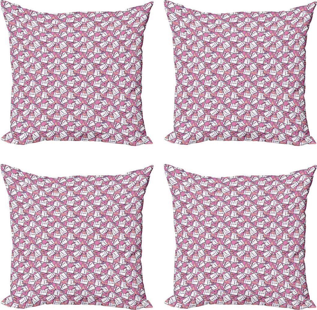 ABAKUHAUS Schule Kissenbezug Set (4 Stück), Girly Notebook-Feder-Markierung, Moderner Doppelseitiger Digitaldruck, 45 cm x 45 cm, rosa Lavendel