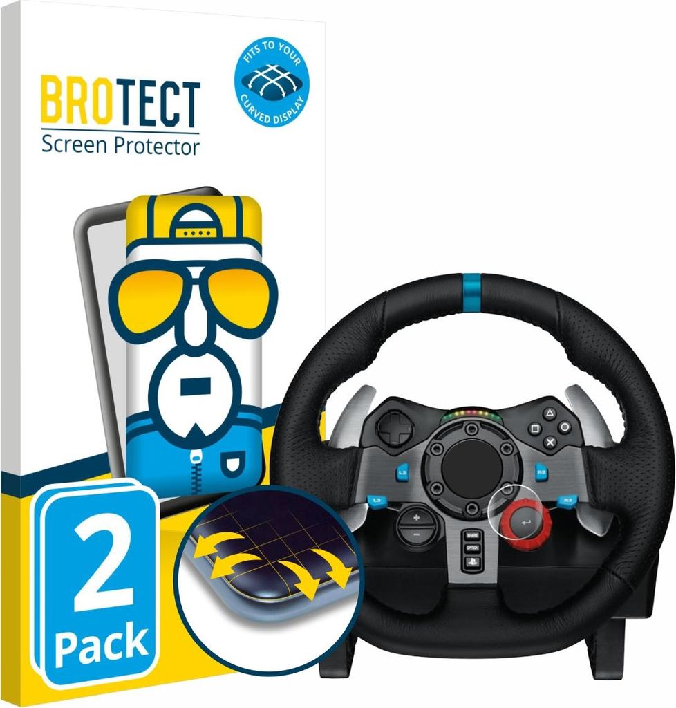 2x BROTECT Fullscreen Schutzfolie für Logitech G29 Driving Force Gaming Rennlenkrad Displayschutz Folie Fullcover Klar Transparent
