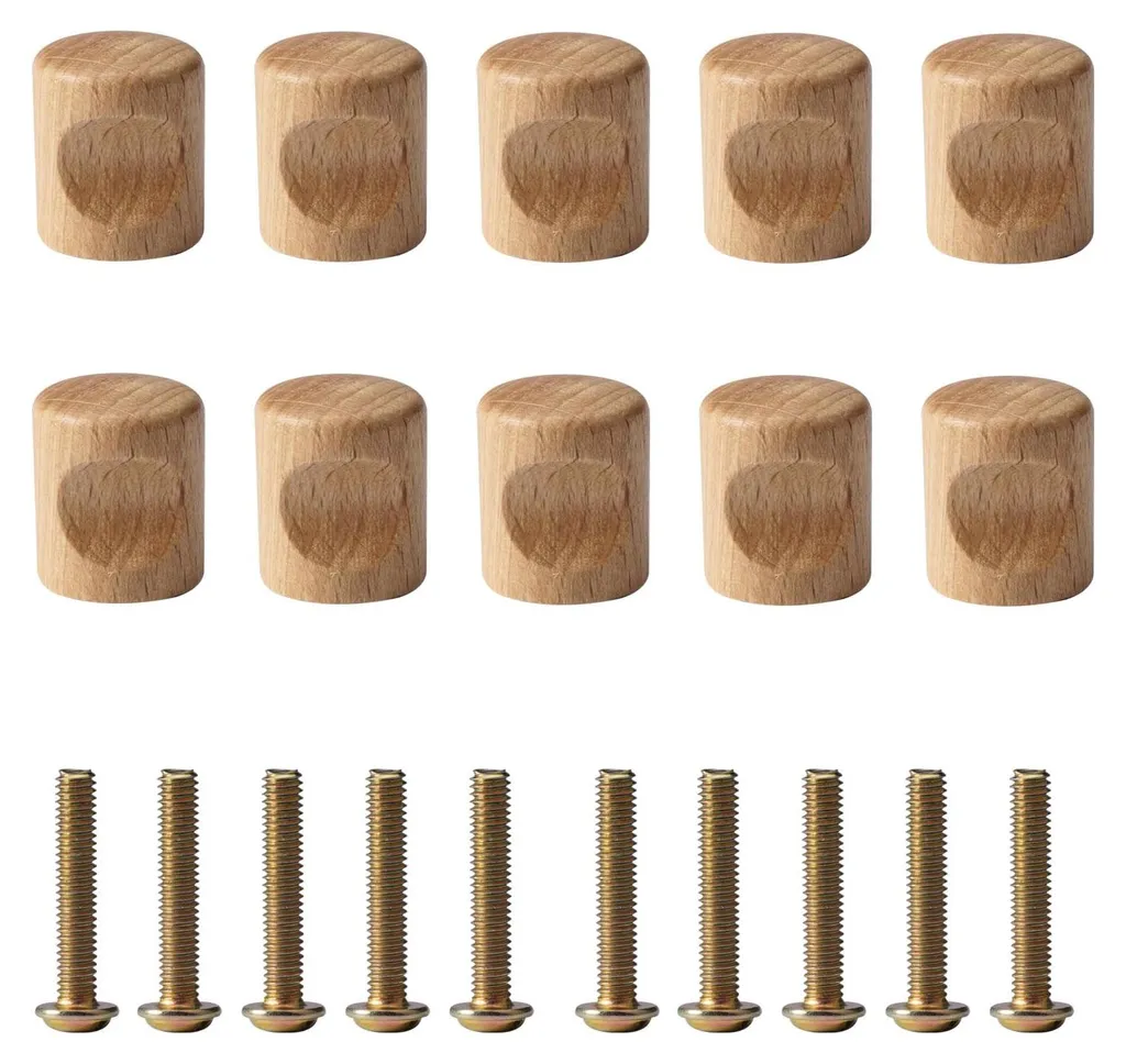 Boutons de Meuble en Bois Naturel Sculpté 20 x 24 mm - Lot de 10 Pièces