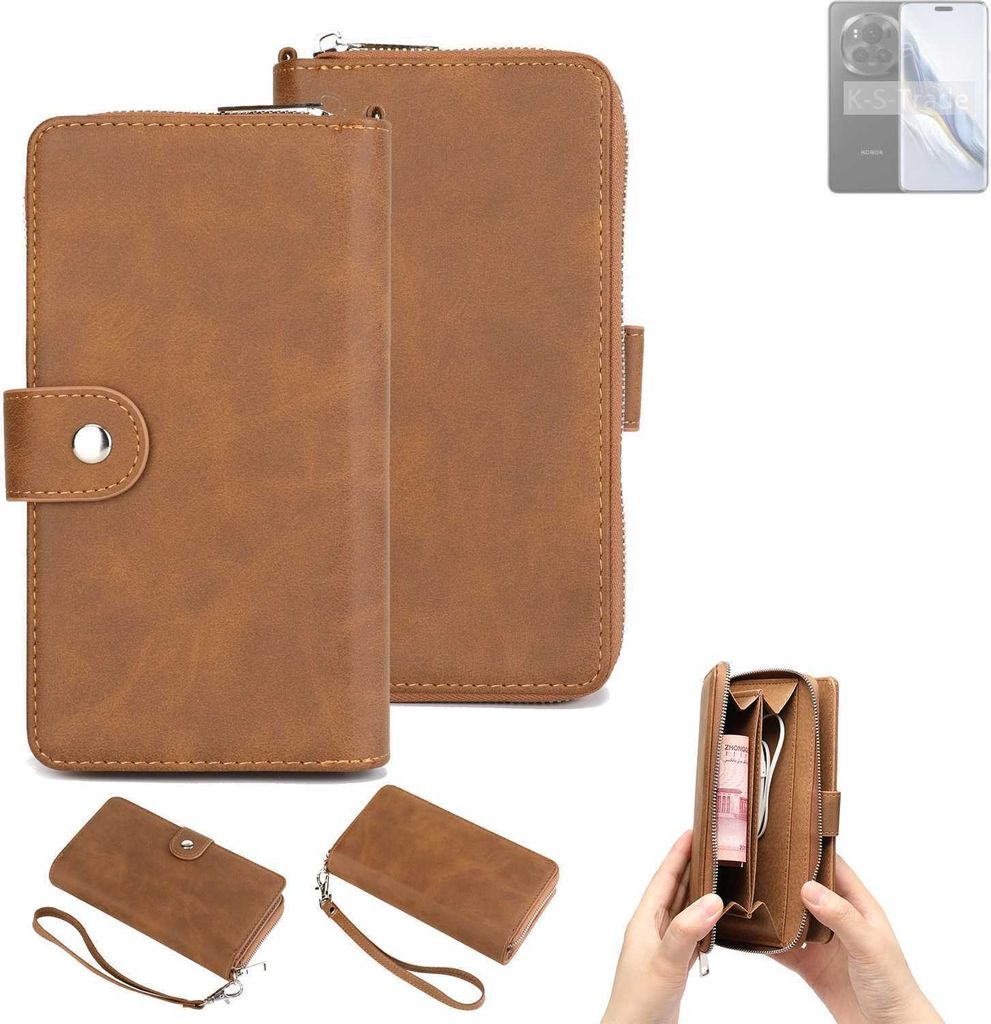 K-S-Trade Handyhülle Schutzhülle kompatibel mit Honor Magic6 Pro & Portemonnee Tasche Handytasche Case Etui Geldbörse Wallet braun (1x)