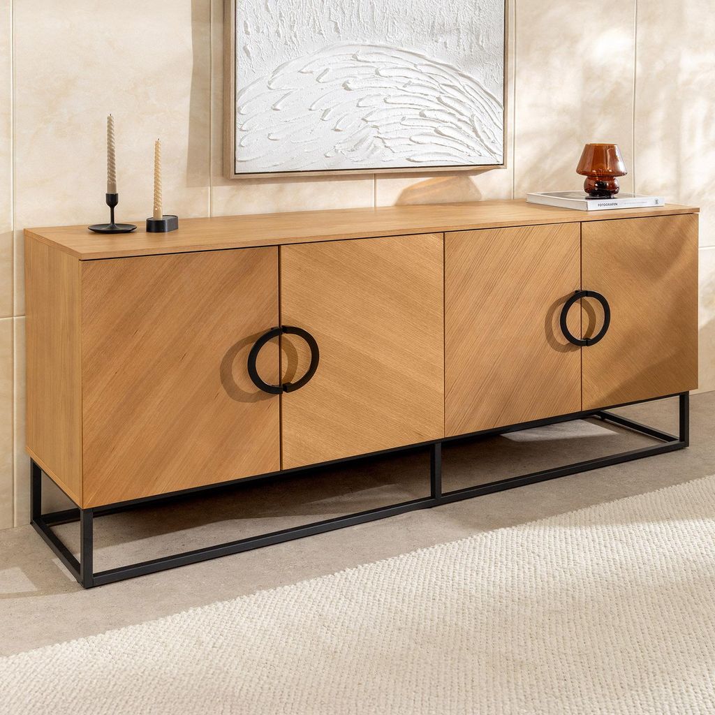 riess-ambiente Design Sideboard GRANDEZZA 180cm Eiche Metall schwarz Metall viel Stauraum Kommode Anrichte Schrank