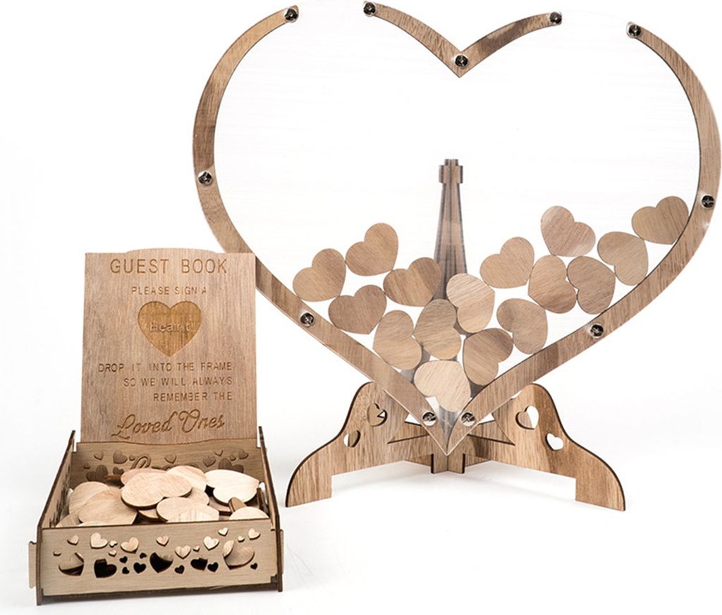 1 Set Liebesherz-Ornament aus Holz mit Gäste-Dropbox, Mini-Herzschild, stabiler Ständer, Gästebuch-Alternative, Valentinstag, Hochzeitsempfang, ...