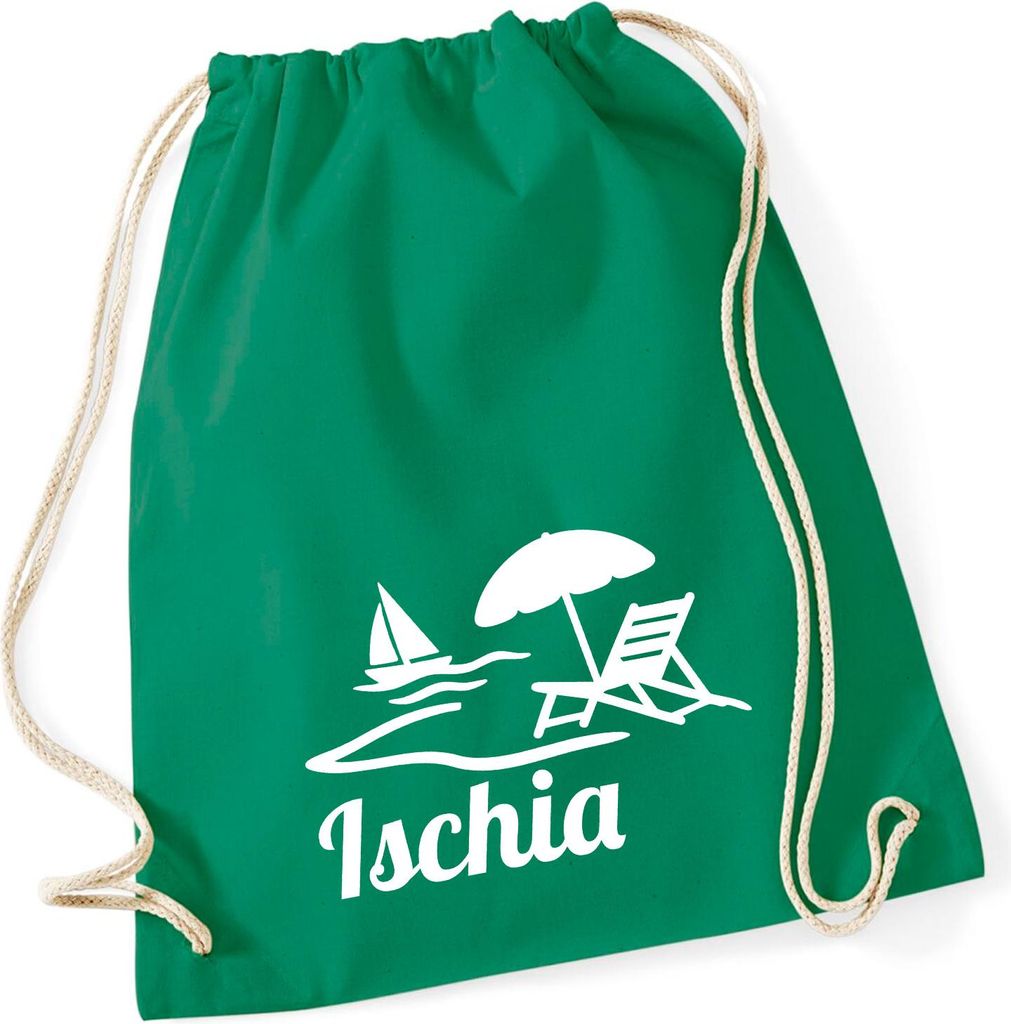Huuraa Turnbeutel Ischia Inselmotiv Italien 12 Liter Kelly Green Baumwolle Rucksack Geschenkidee