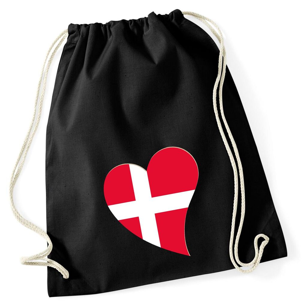 Huuraa Turnbeutel Dänemark Flagge Herz 12 Liter Black Baumwolle Rucksack Geschenkidee