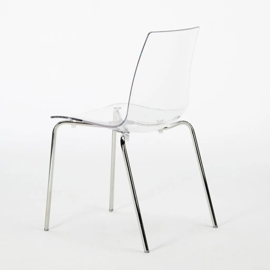 Table ronde 70cm et 2 chaises en acier Remos finition transparente