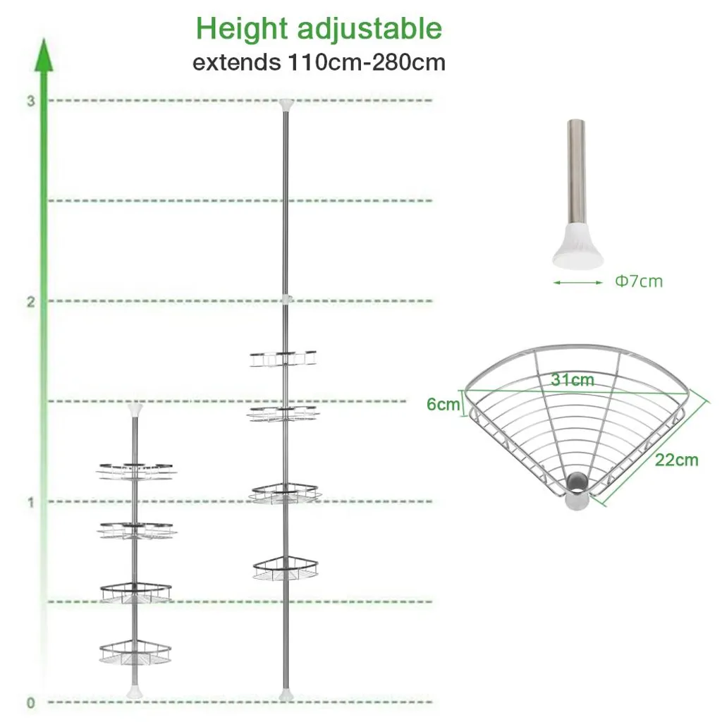 Serviteur de douche d'angle télescopique à 4 niveaux, acier inoxydable - 3