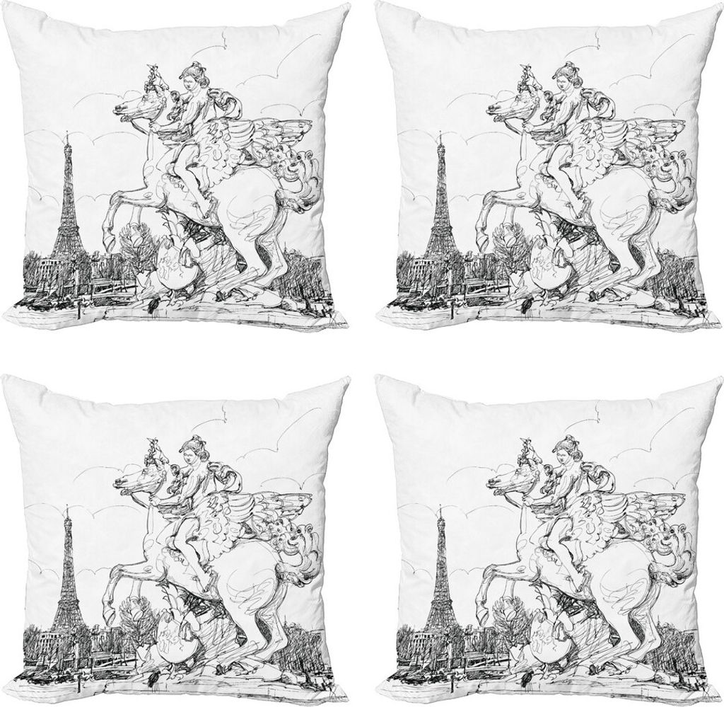 ABAKUHAUS Antiquität Kissenbezug Set (4 Stück), Frankreich, Moderner Doppelseitiger Digitaldruck, 45 cm x 45 cm, Schwarz-Weiss