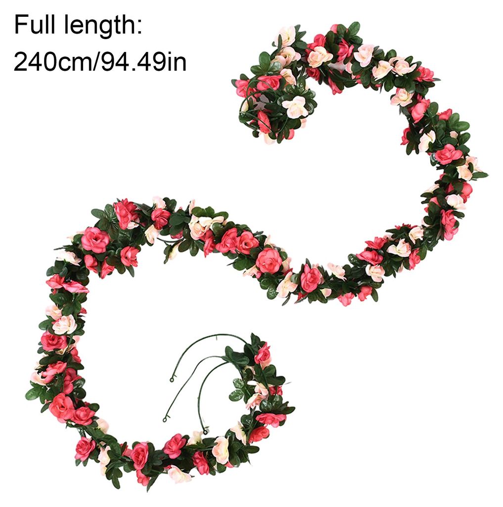 Künstliche Rosengirlande (240 cm), künstliche hängende Rosenranke, künstliche Frühlingsblumengirlande mit Efeu-Effekt für Wandhintergründe, ...