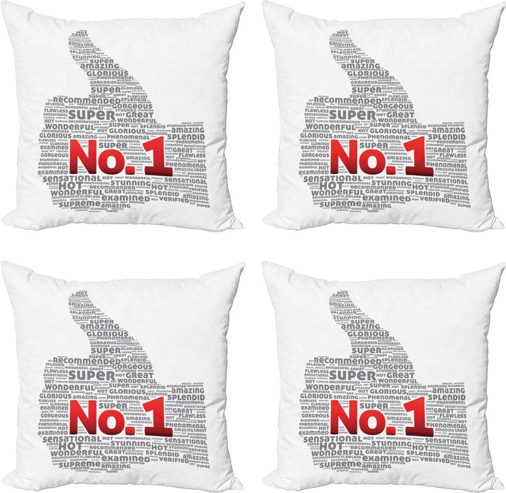 ABAKUHAUS Nummer Kissenbezug Set (4 Stück), Thumbs up Nummer, Moderner Doppelseitiger Digitaldruck, 45 cm x 45 cm, Grau Vermilion Weiß