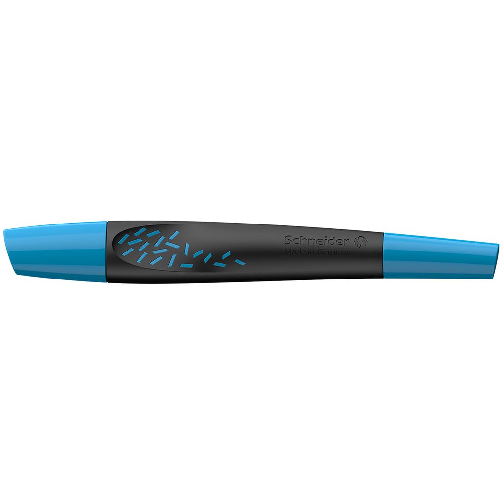 A blue and black highlighter pen against a white background.
