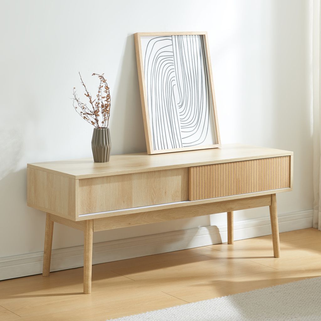 Fernsehtisch 'Landskrona' 115x40x48 cm mit zwei Schiebetüren Eicheoptik