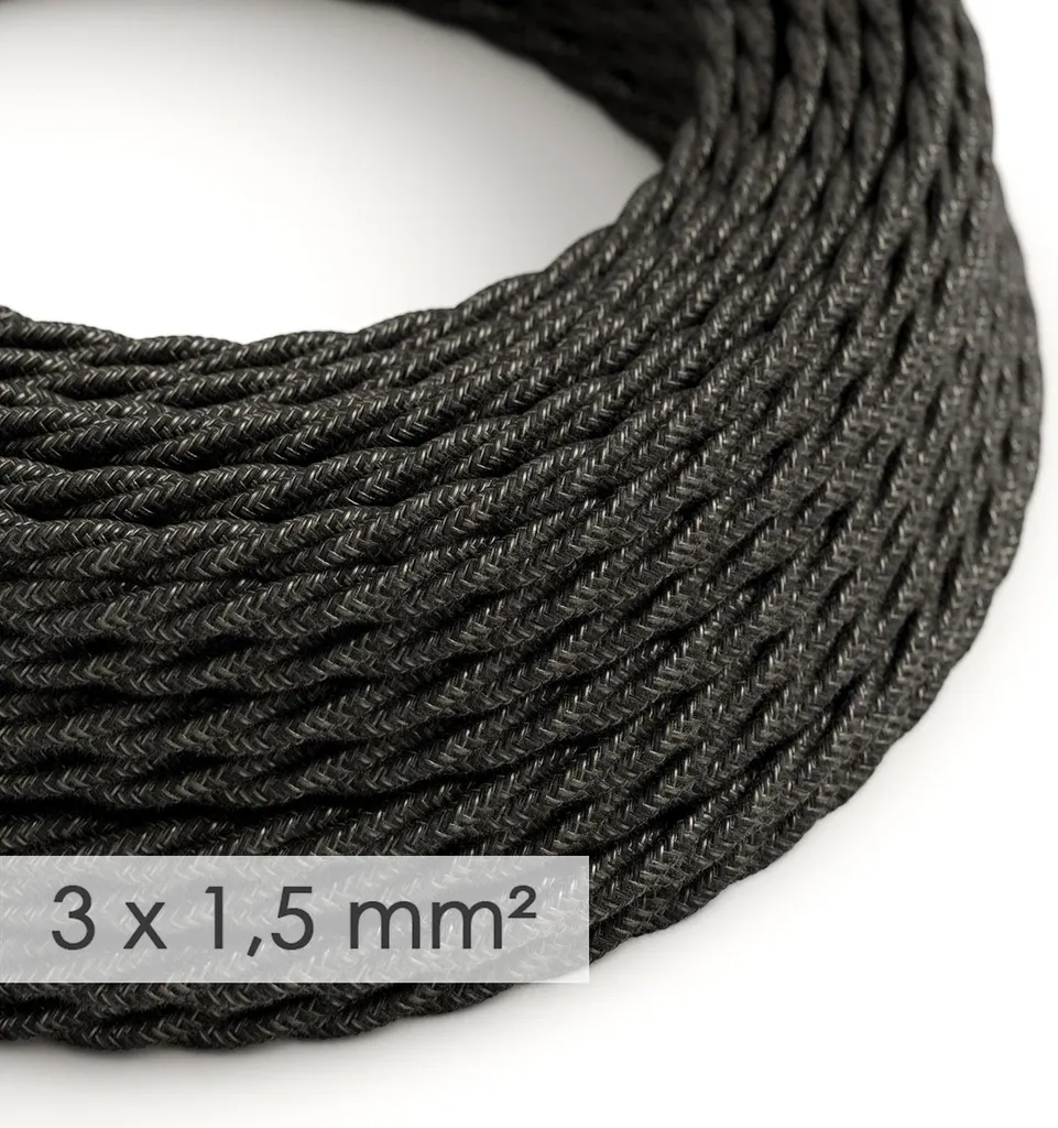 Creative-Cables Câble Textile Lin Anthracite TN03 3x1.50mm Longueur 10m