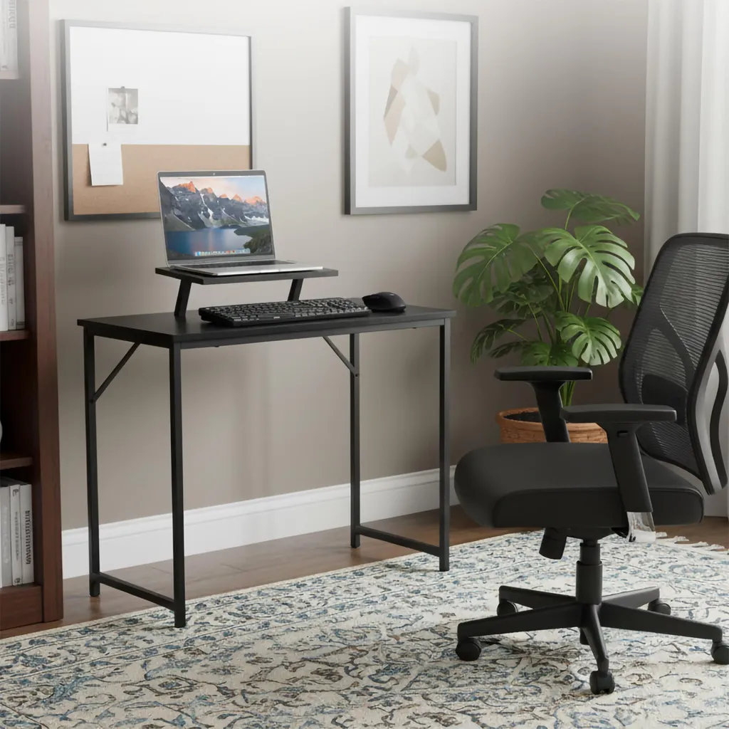 Relaxdays Bureau avec Support Écran Intégré - Table de Travail Ergonomique
