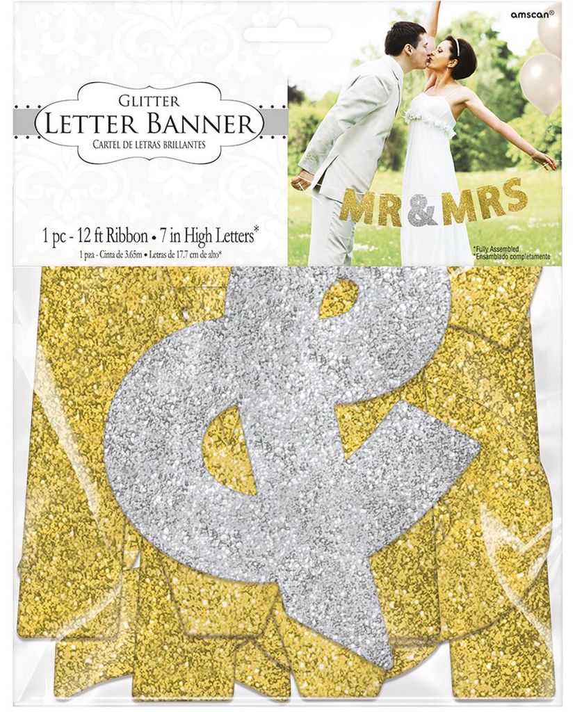 Amscan Letterslinger "mr & Mrs" Goud/zilver Productafbeelding 