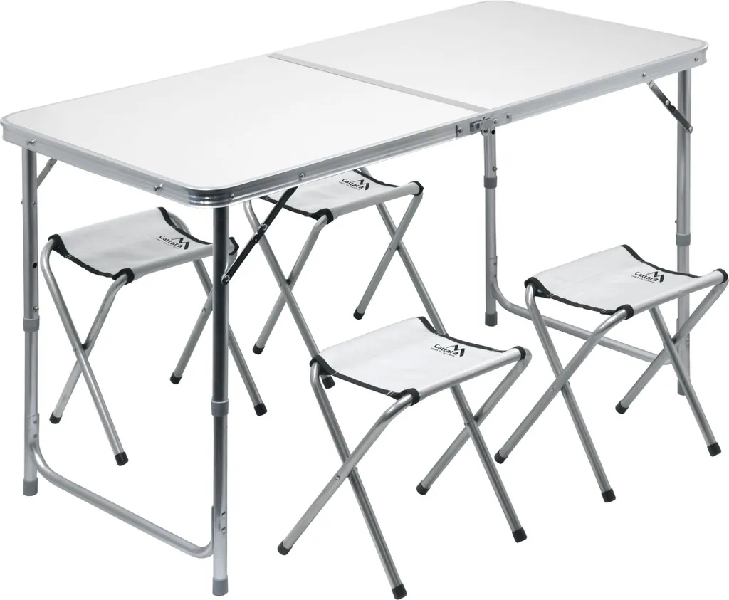 Table de camping stable avec pieds réglables et 4 chaises gain de place