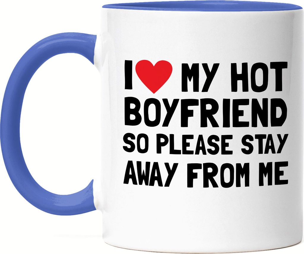 I love my hot Boyfriend Tasse Blau Liebe Freund Pärchen Paar Jahrestag Lustig Valentinstag