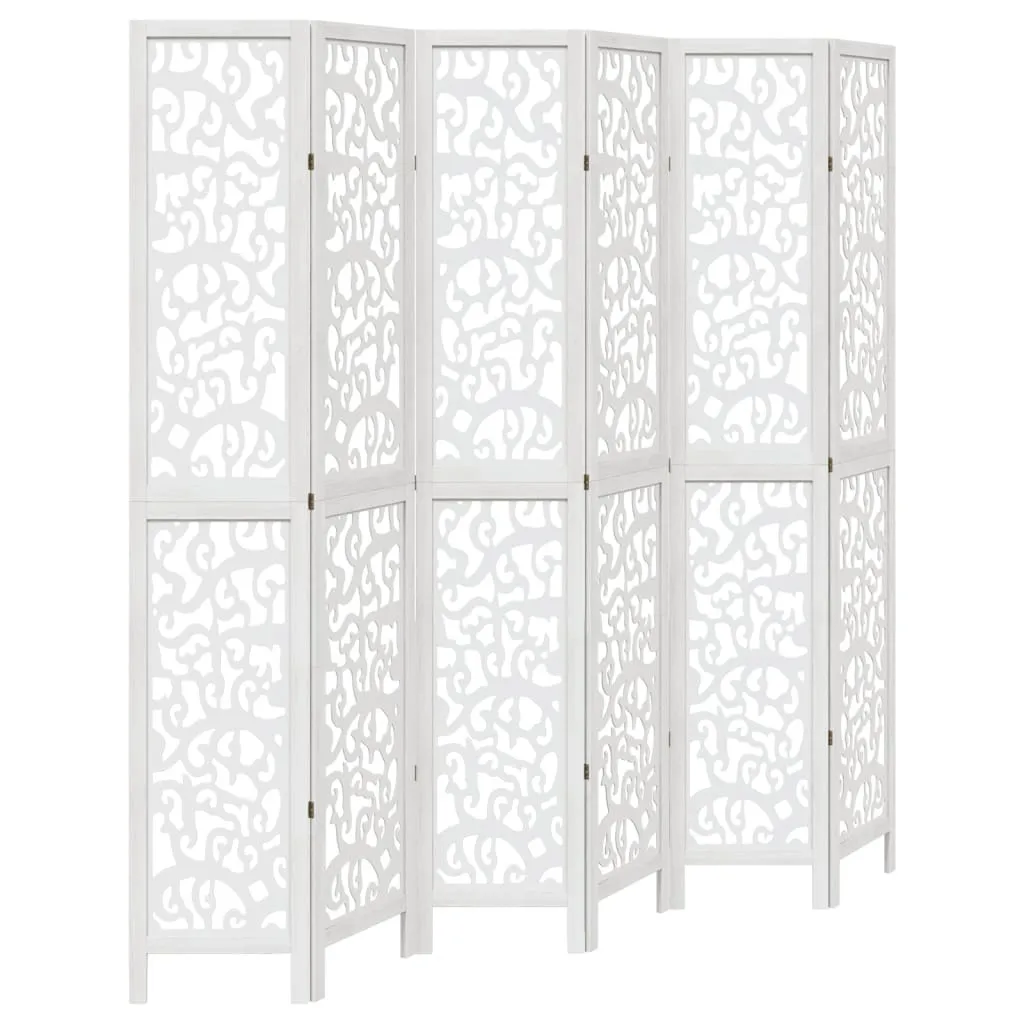 Paravent 6 Volets en Bois de Paulownia Blanc - Séparation de Pièce 170cm