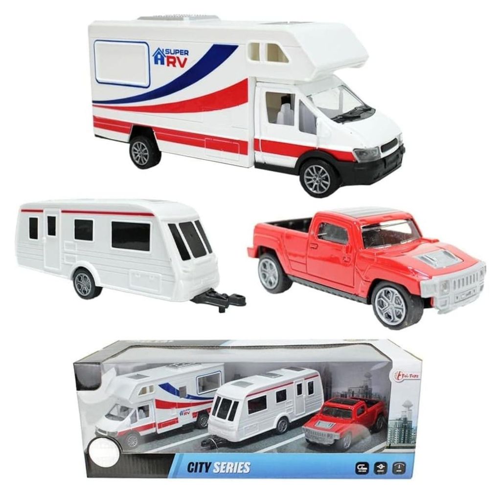 Toi-Toys - Modellfahrzeug Set - Wohnmobil + Wohnwagen + Produktbild 