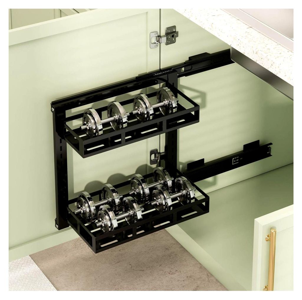 Spülschrank Organizer, 2 Etagen, Selbstklebender Wandmontierter Küchenschrank Organizer, Metall Ausziehbarer Küchenschrank Organizer für Putzmi...