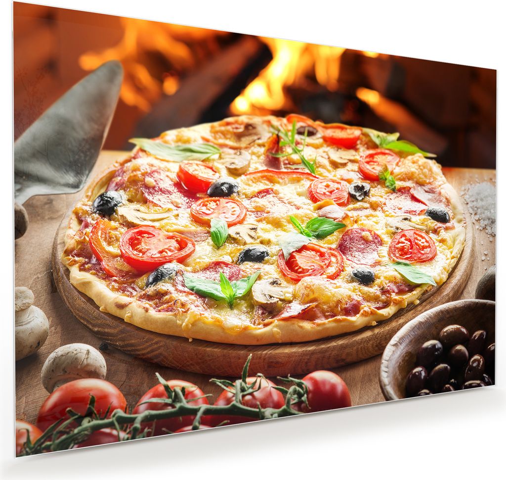 Glasbild Wandbild Pizza aus dem Holzofen 100x70cm in XXL für Wohnzimmer, Schlafzimmer, Badezimmer, Flur
