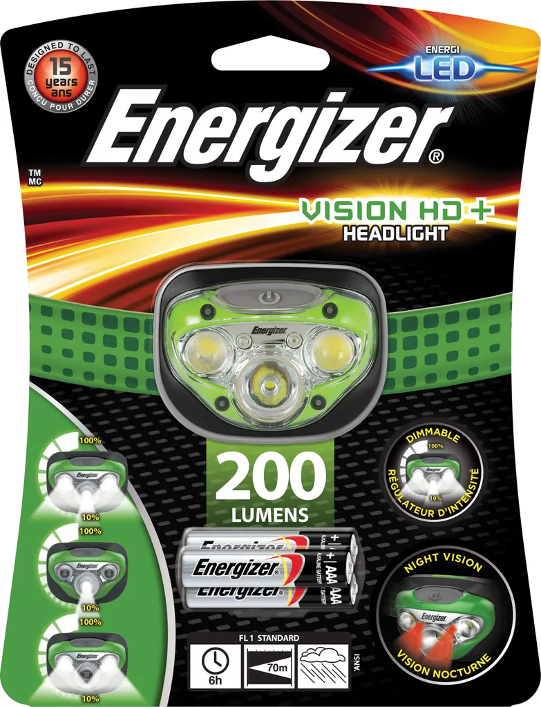 Energizer Torch HEAD PRO 7 LED 3AAA Lampe Frontale Puissante et Fiable