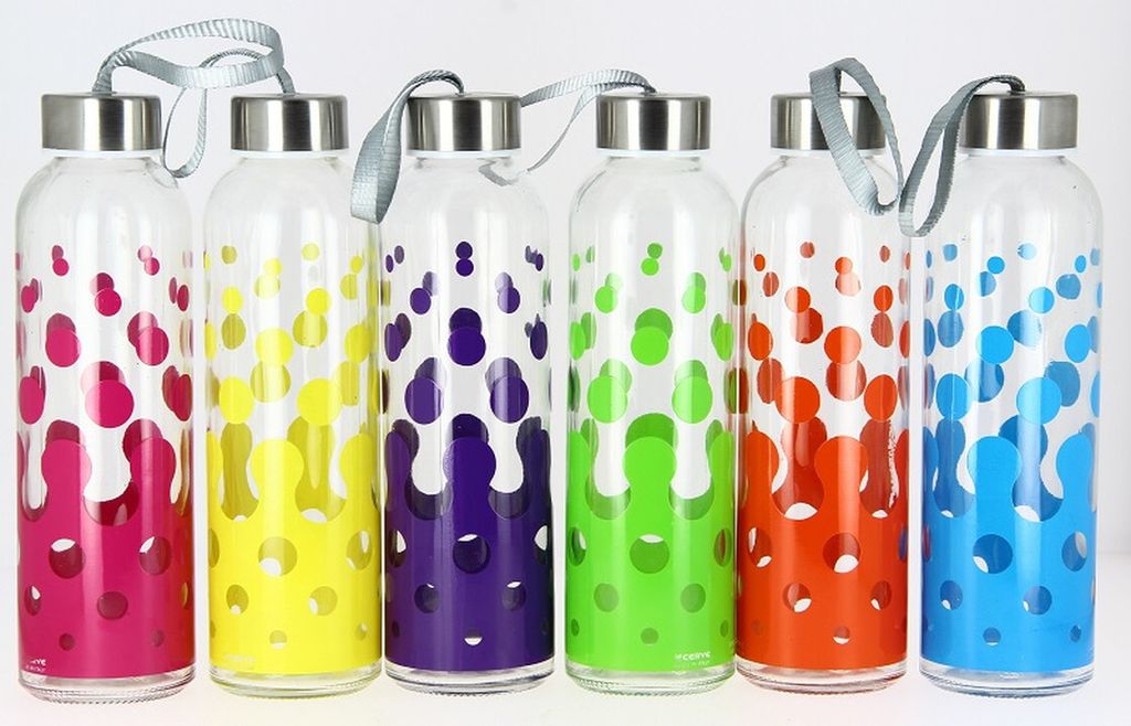 Wasserflasche Trinkflasche To Go Glas 500 ml, gelb