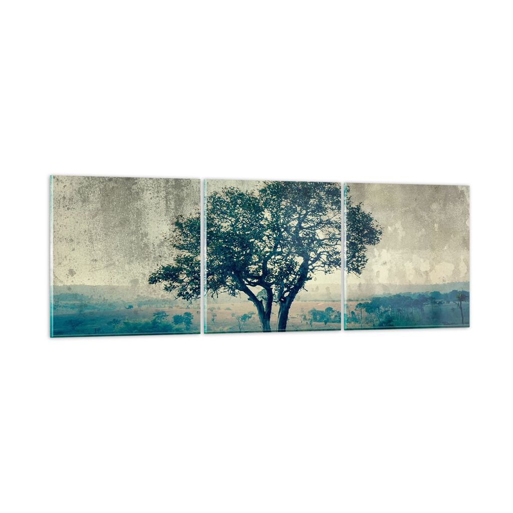 Bilder auf glas - Baum Natur Feld - 120x40cm - Glasbilder - Wandbilder - Kunstdruck - zum Aufhängen bereit - Wanddekoration aus Glas - Glas Bilder...
