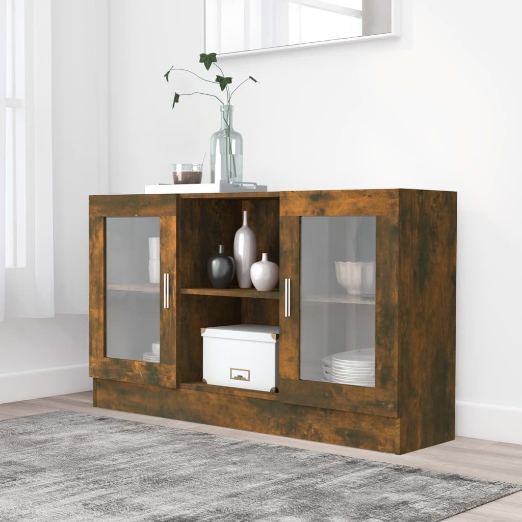 vidaXL Vitrinenschrank Räuchereiche 120x30,5x70 cm Holzwerkstoff